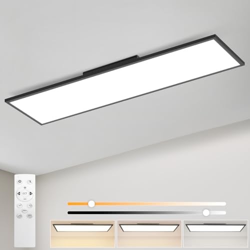 Woiledlt LED Panel 120x30cm Deckenlampe - 40W Rechteckig Deckenleuchte | Schwarz Flach Küchenlampe Dimmbar 3 Farbtemperaturen Deckenpanel mit Fernbedienung für Wohnzimmer Kinderzimmer Schlafzimmer