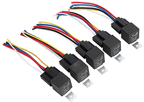 5 Stück 12V DC 40A Auto Relais Set 5-polige SPDT Kfz-Relais mit 5-adrigen ineinandergreifenden Kabelbaum Steckdosen für Hupe