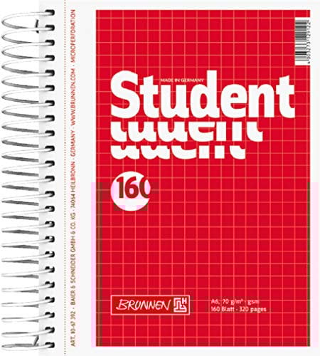 BRUNNEN Collegeblock Student | A6, kariert, 160 Blatt, rot