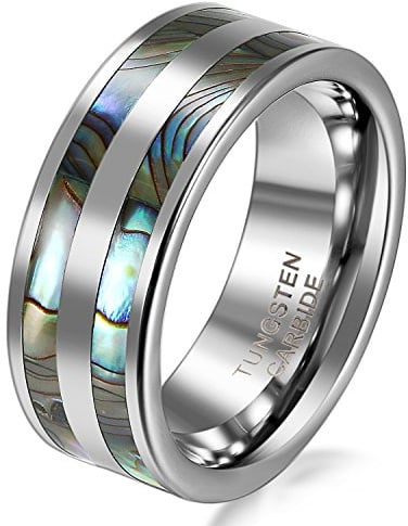 JewelryWe Schmuck 6/8mm Breite Wolframcarbid Herren-Ring Damen-Ring Poliert mit Doppel Abalone Inlay Partnerringe Verlobung Hochzeit Band Ring Größe 52 bis 75
