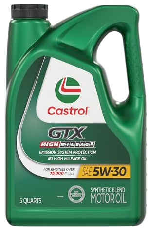 Castrol GTX High Mileage 5W-30 Synthetic Blend Motor Oil, 5 Quarts