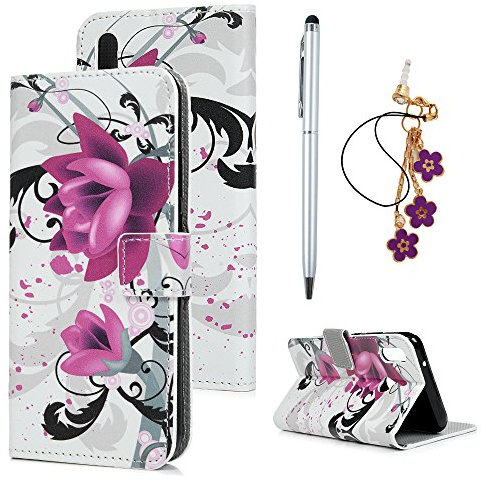 Huawei P20 Lite Hülle Case Blumen Muster Kunstleder PU Leder Hülle Wallet Tasche Handyhülle Soft TPU Innere Schutzhülle Klapphülle Schale Bookstyle Ständer Kartenfach Magnetverschluss Brieftasche