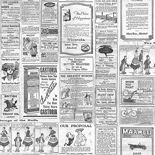Vintage Newspaper Wallpaper Retro Old Adverts Black Off White Paste Wall YöL