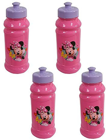 Disney 4-Pack Minnie Mouse Bowtique 16oz Pull-Top Squirt Water Bottles, Purple/Pink, BPA-Free