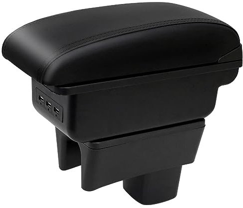 Voiture Accoudoirs pour Swift 2005-2024 Boîte de Rangement de La Console Centrale Intérieure Double Couche avec 3 Ports de Charge USB Surpiqûres Noires