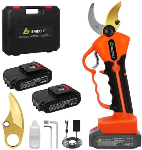 Secateur Electrique Sans Fil, 35mm Secateur a Batterie avec 4,0AH Batteries au Lithium (2 x 2,0AH Batteries), 6-8 Heures de Travail, Convient à Toutes Sortes de Branches Dures et Sèches
