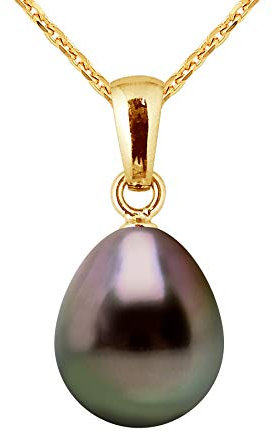 PEARLS & COLORS - Pendentif Véritable Perle de Culture de Tahiti Poire 9-10 mm - Qualité A+ - Disponible en Or Jaune et Or Blanc - CHAINE OFFERTE - Bijou Femme …