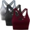 ANGOOL Damen Sport BH ohne Bügel Gepolstert Yoga Bra Kreuz Rücken Sport Bustier für Jogging Fitness, Schwarz+grau+weinrot, Gr. XL