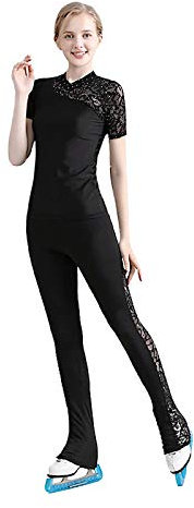 Kmgjc Eiskunstlauf-Jacke mit Hose, Damen, Training, Eislauf-Kleidung, Schwarz, Größe M