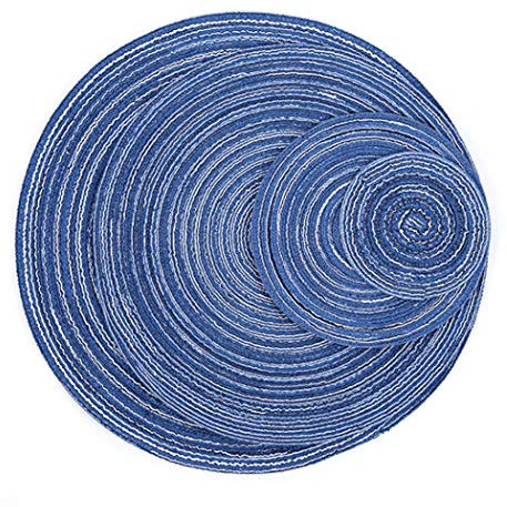 Hoshen Lot de 3 sets de table ronds en coton pour assiette creuse, bol et sous-verre, différentes tailles pour répondre aux différents besoins (17,8 cm, 28,3 cm, 35,6 cm) – Bleu