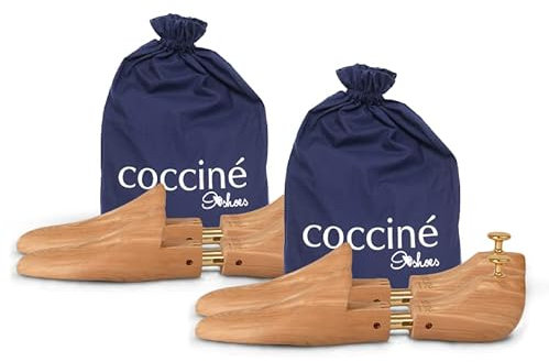 Coccine - Schuhspanner Zedernholz, Schuhdehner Schuhweiter Extrastark, Knickschutz Schuhspanner Holz, Shoe Stretcher mit Einstellbarer Federn, für Alle Schuhe, 2 Paar + 2 Cocciné-Beutel, 45-46