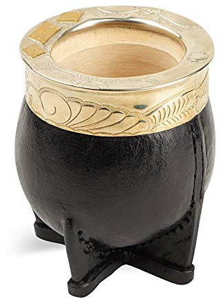 thebmate [Premium Yerba Mate Gourd Original Natural Calabash Teetasse - Schwarzes Leder umwickelt, handgefertigt in Uruguay - Mate Imperial