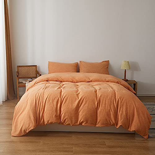 BFS HOME Stonewashed Baumwolle/Leinen King Bettbezug, 3-teiliges Bettdeckenbezug-Set, atmungsaktiv und hautfreundlich Bettwäsche Set (Orange, King-Size)