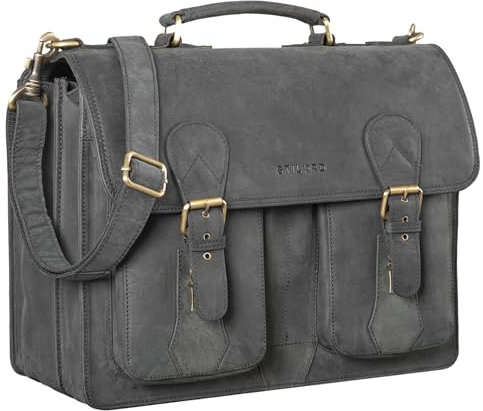 STILORD 'Kronos' Aktentasche Leder Herren Lehrertasche Leder-Tasche Büro Business groß Arbeitstasche Umhängetasche Vintage Echtleder aufsteckbar, Farbe:anthrazit
