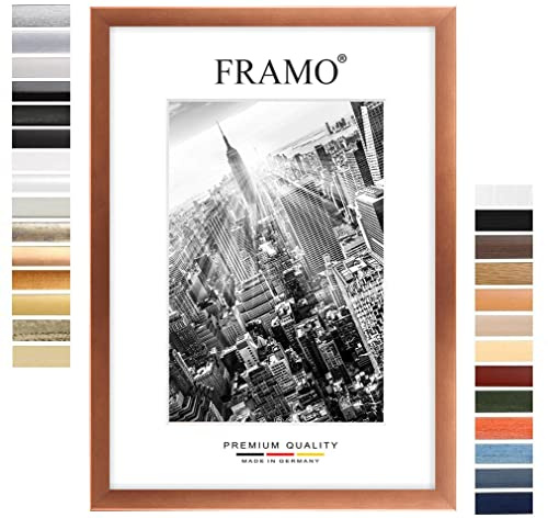 FRAMO Holz Bilderrahmen 36 x 46 cm nach Maß - Kupfer Braun | Farbe/Größe wählbar | inkl. entspiegeltes Acrylglas | Rahmen für Puzzle | Foto | Poster