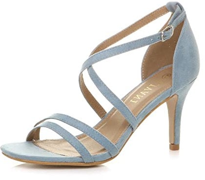 AJVANI Mid high heel strappy crossover wedding sandals shoes size 4 37