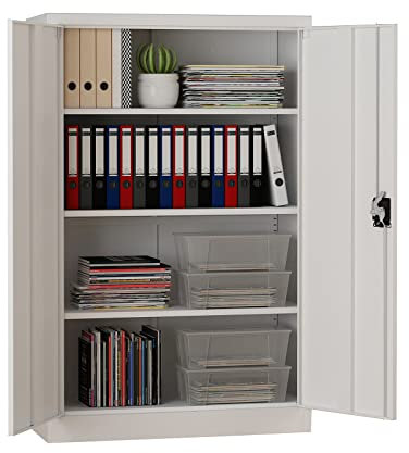 Midori® Aktenschrank | 140 x 90 x 40 cm Metallschrank in Grau | Abschließbarer Stahlschrank mit Zylinder-Schloss | Halbhoher Büroschrank mit Flügeltüren