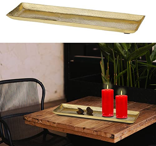 Cepewa Dekotablett Dekoplatte │ Aluminium gehämmert 29x9cm gold eckig│Serviertablett Tischdekoration (1 x Dekotablett 29x9cm gold)