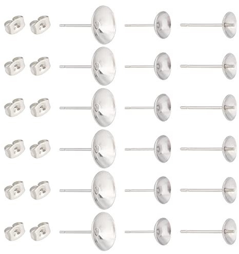 UNICRAFTALE 150 Stück 3 Größen Edelstahl DIY Ohrstecker Flache Runde Tabletts Ohrring Perlenschale Kleber Rohlinge Ohrstecker Mit Ohrmuttern Für Die Herstellung von Ohrringen