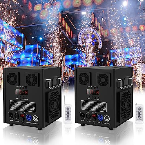 DELIBANG 600W Pyrotechnikmaschinen, DMX512 Feuerwerk Cold Spark Machine mit Fernsteuerung Funkenmaschine mit LCD Anzeige DJ Bühnenausstattung für Hochzeit Bühne Band Konzert (Schwarz-2 Stück)