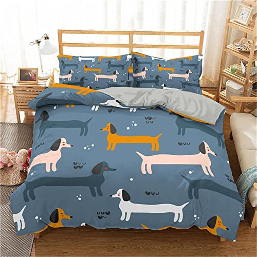 NDXRWDZR Bettwäsche 135x200 Blauer Dackel Bettwäsche-Set mit Reißverschluss Schließung Bettbezug für Kinder Mädchen Weicher Atmungsaktive Mikrofaser Bettwäsche + 2 Kopfkissenbezug 80x80 cm