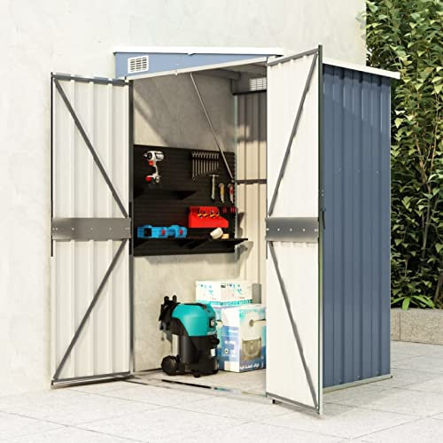 ZEYUAN Wall-mounted Garden Shed Grey 118x100x178 cm Galvanised Steel,Metal Garden Shed, Outdoor Galvanized Storage House