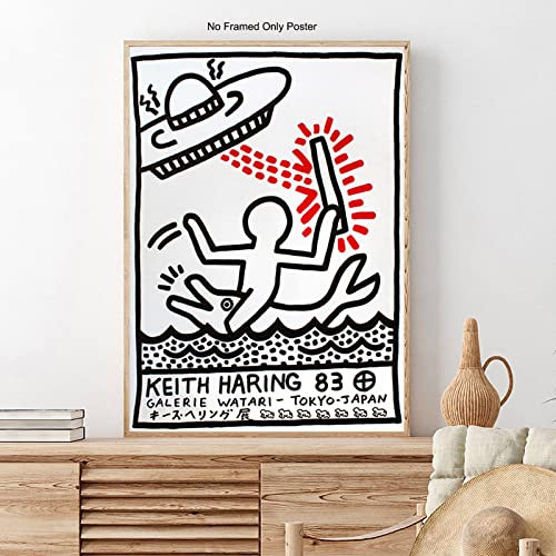 Mislojade Keith Haring Wandkunst Poster Pop Art zeitgenössische Straßenkunst Leinwandschild 40,6 x 61 cm ungerahmt (Schwarz und Weiß)