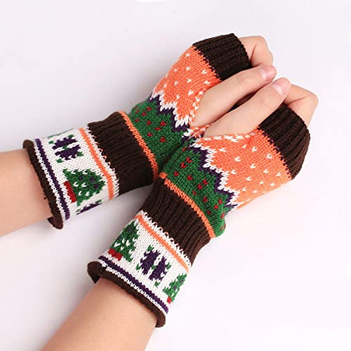 Liyinco Frauen Gestrickte Weihnachtsbaum Fingerlose Handschuhe Winter Dicke Warme Halbe Fingerhandschuhe Gestrickte Bunte Halbe Fingerhandschuhe Kaffee Einheitsgröße