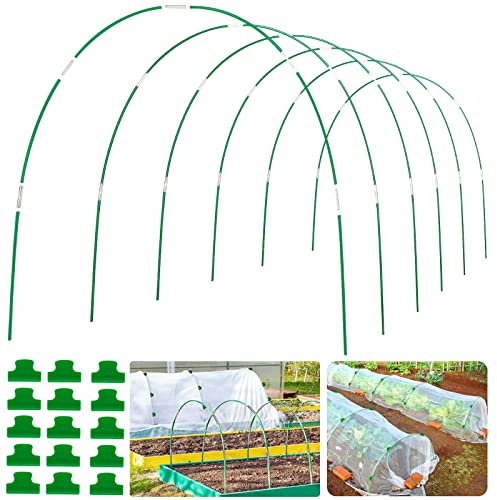Lot de 6 cerceaux de serre de 2,4 m de long en fibre de verre antirouille pour filet de jardin, parterre surélevé, couverture de rangée, support de plantes à faire soi-même, 36 pièces