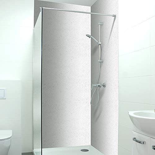 DRUCK-EXPERT Premium Duschrückwand 0,4 mm selbstklebendes Hart-PVC, Größe:2 x B 309 x H 100 cm Querformat, Muster:Betonwand weiß