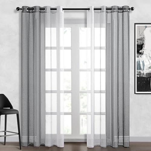 Topfinel Tende per Interni a Vetro Finestra Tende Cucina Grigio Trasparenti con Occhielli 140x240cm 2 Pezzi Tende Moderne per Soggiorno Balcone Camerette dei Bambini Tende a Fantasia per Coppie