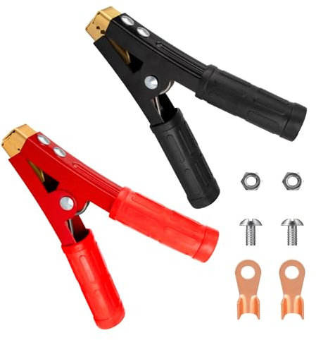 TINGJS Clip a Coccodrillo per Batteria per Auto 500A Clip per Batteria Isolate in Rame per Barca per Auto Camion Circuito di Prova Elettrico 12V 24V 2 Pezzi