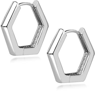 ALEXCRAFT Hexagon Creolen Silber Damen Herren Ohrringe 925 Kleine Huggie Creolen für Frauen Freundin Mama Mädchen