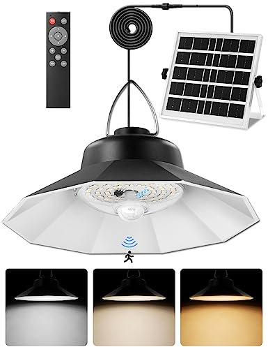 Sararoom Solarlampen für Außen Hängend, 98LED/5 Modi Solar Hängelampe mit Bewegungsmelder, IP65 Wasserdicht Solar Pendelleuchte - 3 Farbe/Fernbedienung/5m Kabel Solarleuchte Garten Balkon