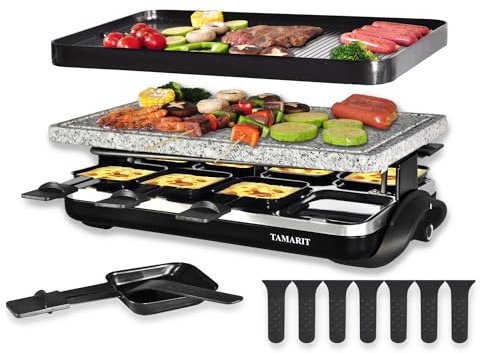 TAMARIT Raclette Grill with Extra Stone Plate, Indoor Electric Table Grill