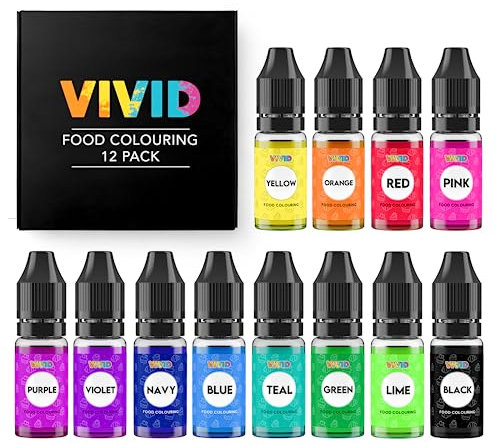 VIVID Food Colouring Set (12 x 10ml Bottle) - Edible Concentrated Liquid Colours Kit for Baking, Cake Decorating, Fondant, Icing and Cooking - Vibrant Colouring Dye for Eggs and Crafts - Made in UK