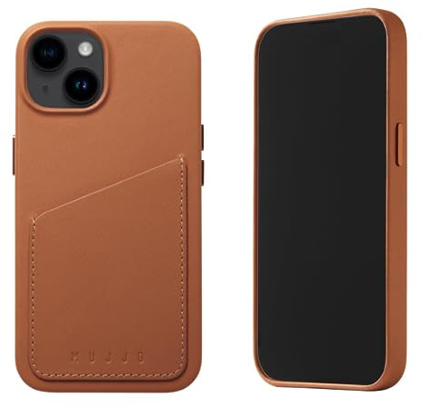 Mujjo Leather Wallet Phone Case - Fits iPhones 15, 14, 13 - MagSafe Compatible - Premium Leather - Holds 3 Cards - Enhanced Protection - Made From Recycled Materials - Slim Profile - Light Tan
