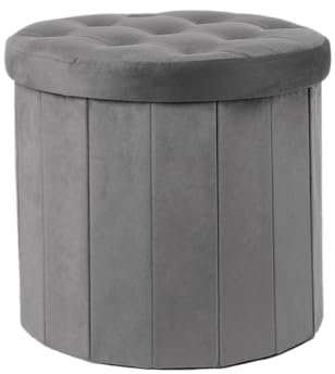 OHS Round Ottoman Storage Matt Velvet, Grey Ottoman with Lid Storage Ottomans for Bedroom Living Room Space Saving Organising Storage Box, Charcoal