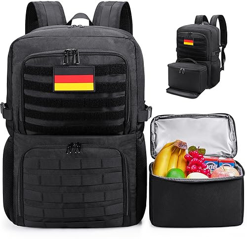 BERTASCHE Sac à dos pour ordinateur portable 15,6 avec sac isotherme 2 en 1 pour travail, école, pique-nique, université, noir, Noir , taille unique