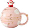 FülleMore 400ml Kaffeetasse mit Deckel und Löffel Weihnachtstasse Trinkbecher 3D Weihnachtsmann Kaffeebecher Teetasse Milchbecher Süße Kaffeetasse Geschenk (Rosa)
