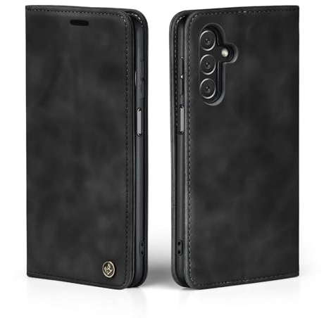LBH Handyhülle für Samsung Galaxy A15 in Schwarz mit Karten- und Geldfach Smartphone Hülle mit Standfunktion Flip Case Schutzhülle Magnetverschluss Vintage