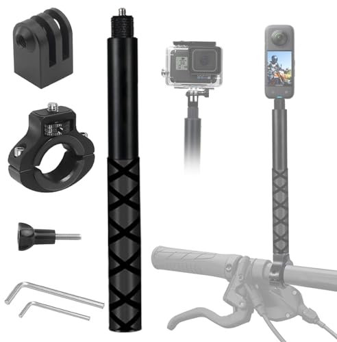 Higatful Motorcycle Bike Handlebar Mount Selfie Stick for Gopro, Motorcycle kit Clamp Mount Accessories Compatible with Insta 360 ONE X3 X2 X RS R GO 3 2, Gopro hero 12 and DJI OSMO Action 4 Camera