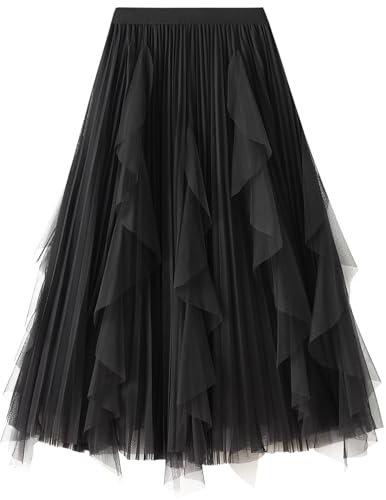 DGSHIRLDJO Jupe en Tulle pour Femmes Jupe en Tulle Vintage Longue, élastique et élégante Jupe en Tulle superposée pour Tous Les Jours, pour Le Bal de Fin d'année