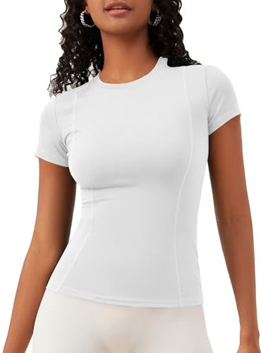 IECCP White Sports Top Women Seamless Short Sleeve Workout Shirts for Women Slim Fit Gym T-Shirt Running Yoga Fitness Workout Top XL