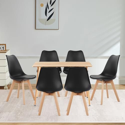 LafeuR Esszimmergruppe Esstisch mit 6 Stühlen Essgruppen, Rechteckig Küchentisch-Set für 6 Personen Sitzgruppe für Wohnzimmer Küche Büro(Eiche Tisch+6 Schwarz Esszimmerstühle)