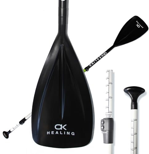 OKHEALING Verstellbares 2-in-1-Kajak-Paddel, 180-220 cm, Fiberglas, stabilisierender Verschluss, leicht, schwarz