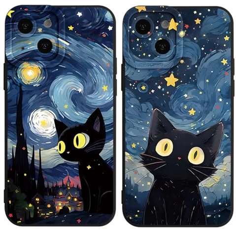 Yimctoie 2 Stück Cartoon Handyhülle für iPhone 11 Pro Hülle 5,8,Mode Schutzhülle Schwarz Handyhülle mit Niedlich Katze Aesthetic Muster Weich Silikon Dünn TPU Stoßfeste Kratzfest Cover,Anime