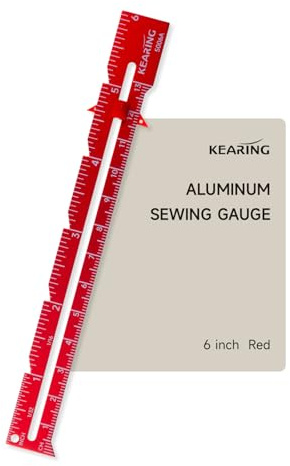 Kearing Medidor de costura de marcador deslizante rojo de 6 pulgadas, níquel con impresión blanca, calibre de costura de aluminio para marcar con precisión dobladillos, pliegues, pliegues y ojales