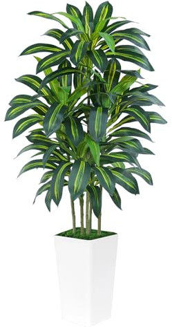 Keeplush Kunstpflanze Dracaena Pflanze 180cm mit Weißem Pflanzgefäß, kunstpalme groß wie echt mit 108 Blätter, Kunstbaum für Innendekor Wohnzimmer Schlafzimmer Büro Garten Haus Decor