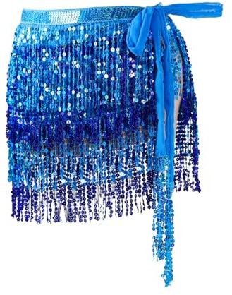 Pailettenrock Damen Steampunk Quastenrock Bauchtanz Hüftschal Quaste Pailletten Rock Quastenkarnevalsrock Röcke Rave Outfit Bauchtanz Kostüm Damen Belly Dancer Karneval Fransen Rock Glitzer Wickelrock
